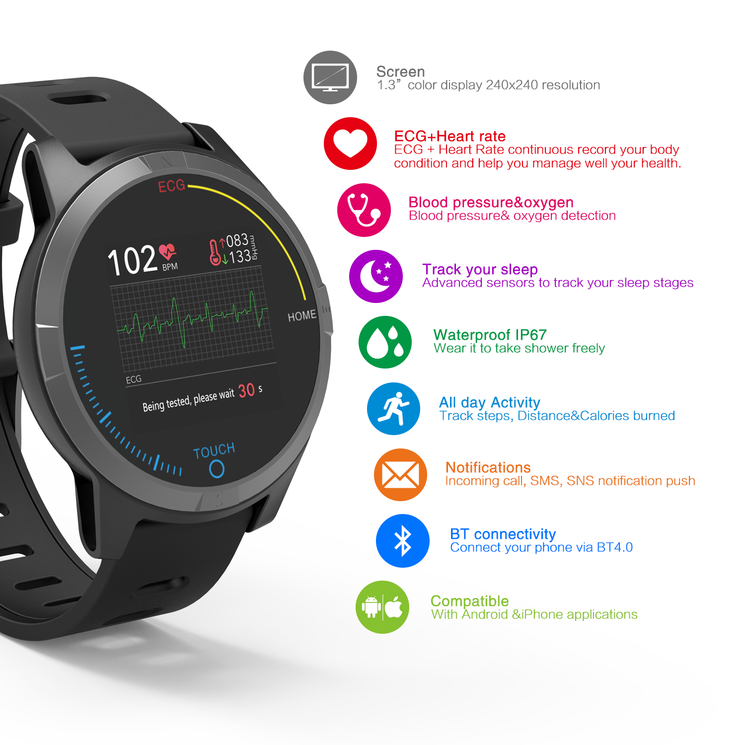 New Smartwatch Fitness Tracker ECG Blood pressure Monitor